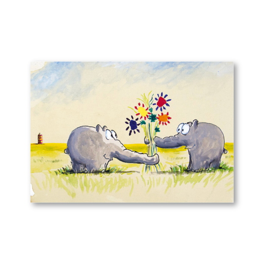 Elefant mit Blumenstrauß Postkarte